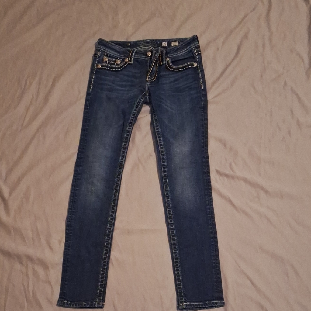 Miss Me Blue Skinny Jeans with Contrast Stitching